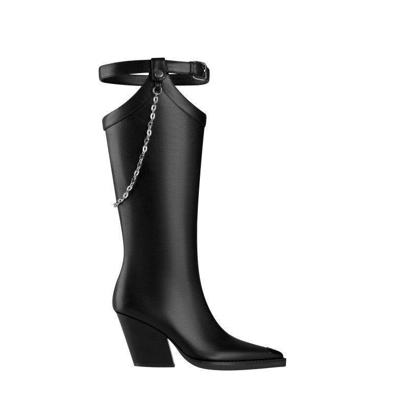 Chain Heel leather knee-high boots