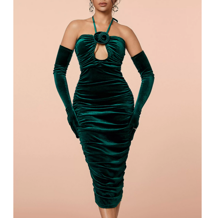 LVACI Flower Embellished Evening Dress Gown