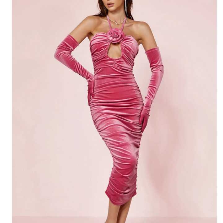 LVACI Flower Embellished Evening Dress Gown