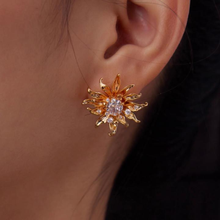 MECHT Diamante Flower Ear Studs Earrings - Pair - Large