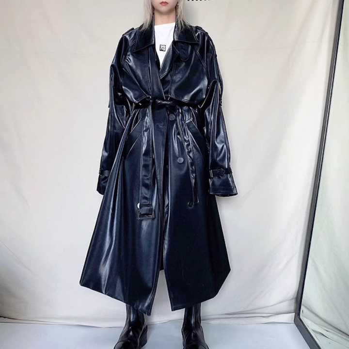 MELEA Leather Long Trench Coat