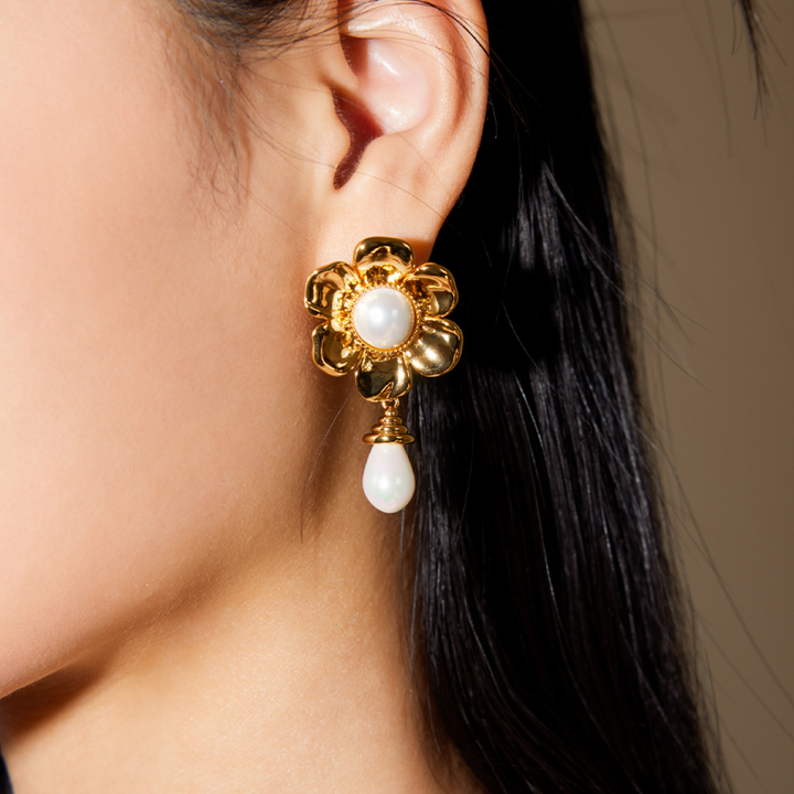 MURCA Flower And Pearl Earrings - Pair