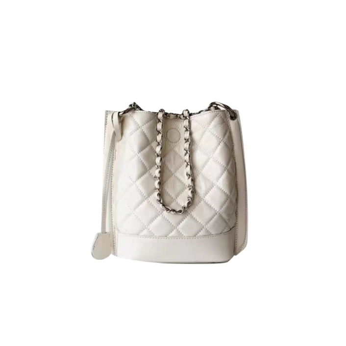 Quilted Bucket Bag with Pearls Silver