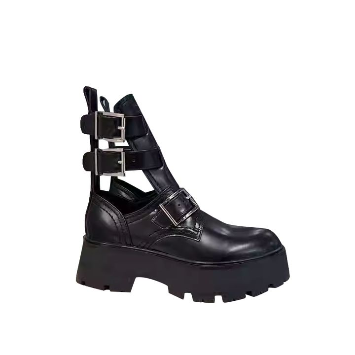NASDA Buckled Cut Out Ankle Boots