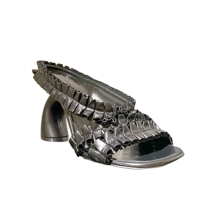 NLORE Ruffled Sculptured Heel Sandals