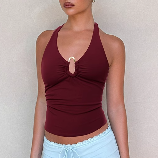 NOERO Cut Out Lace Up Top