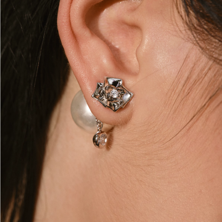 NUFFE Diamante Rose Earrings - Pair