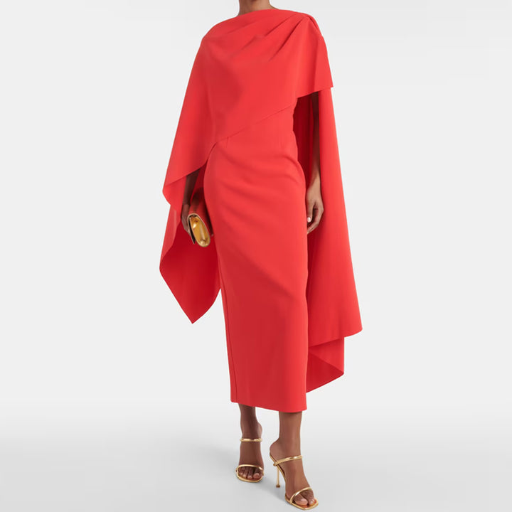 NUVEK Asymmetric Cape Evening Dress Gown