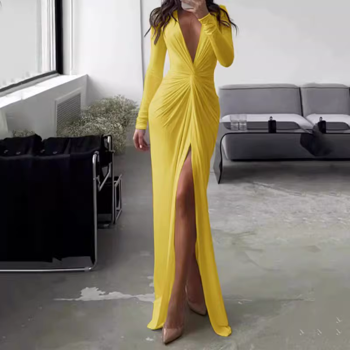NVOHA Deep V Slip Evening Dress Gown