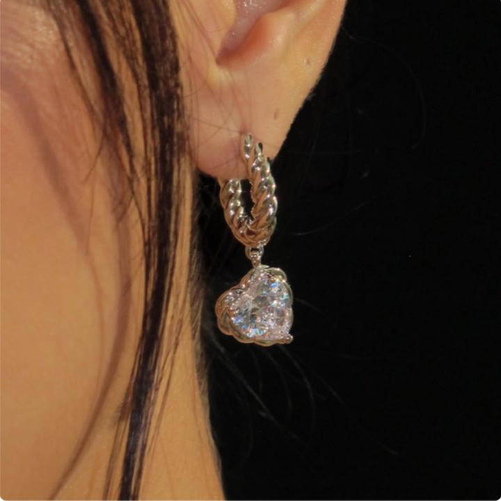 PHIVA Diamante Heart Earrings - Pair