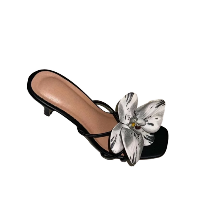 PIVTE Flower Kitten Heel Mules Sandals