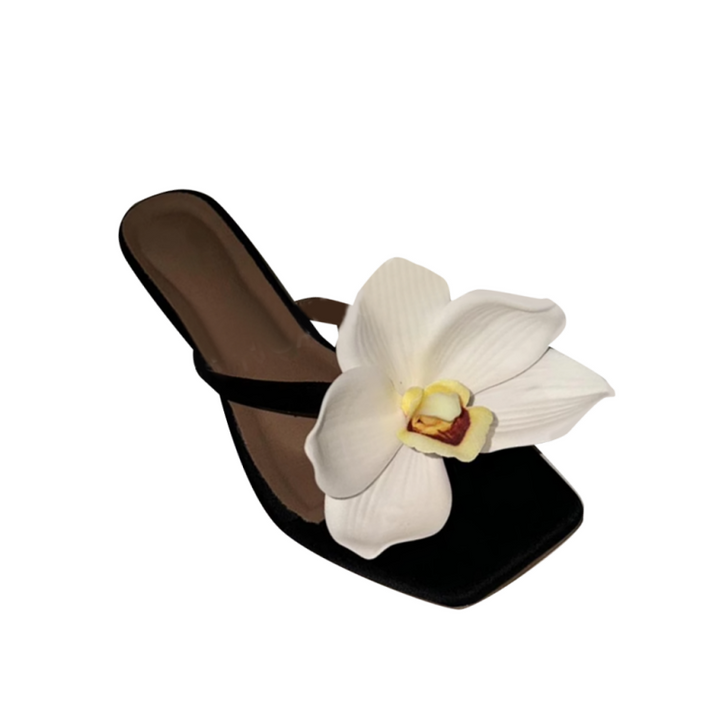 PIVTE Flower Kitten Heel Mules Sandals