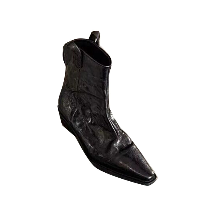 QUDIE Leather Western Crow Ankle Boots