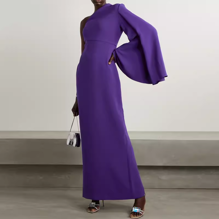 QUERI Asymmetric Shoulder Evening Dress Gown