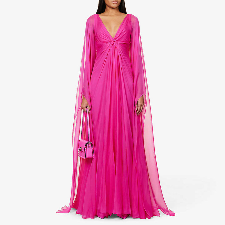 RABIO V Neck Maxi Evening Dress Gown