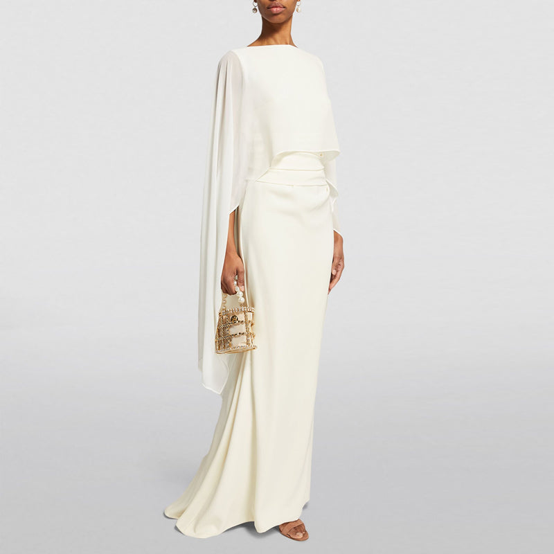 White RADAI Cape Evening Dress Gown | i The Label – I The Label