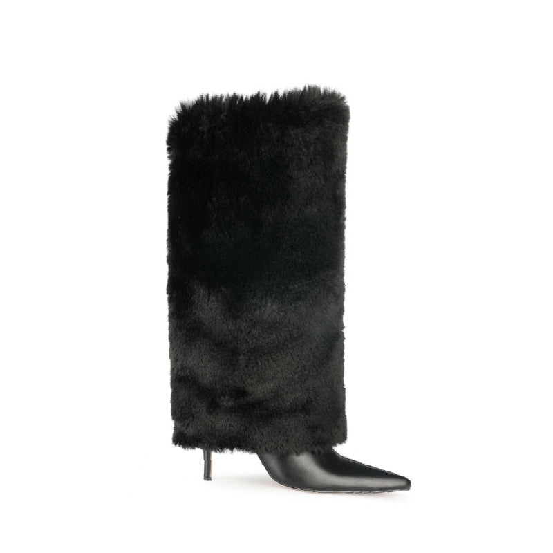 RAITU Leather And Fur Knee High Boots - 9cm