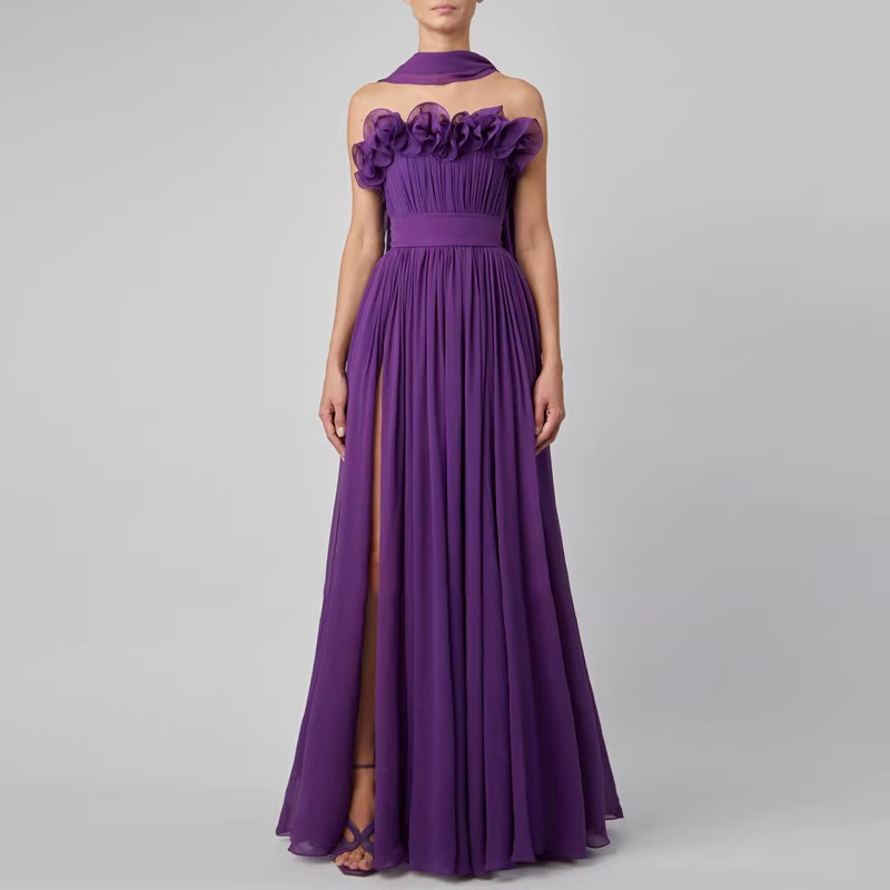 Purple RAKEC Ruffled Slip Evening Dress Gown | i The Label – I The Label