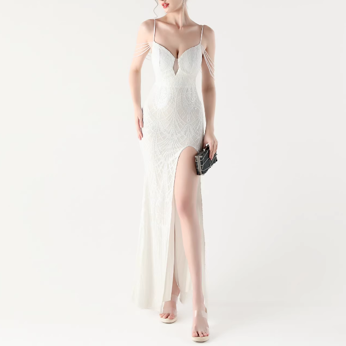 RAOCE Sequinned Slip Evening Dress Gown