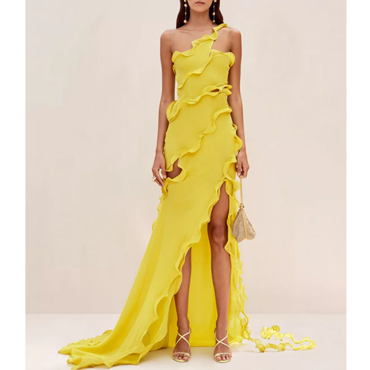REHOM Ruffled Slip Evening Dress Gown
