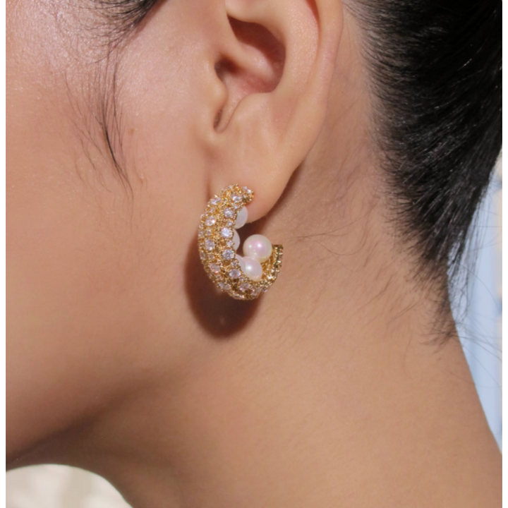 RELCU Pearl And Diamante Earrings - Pair