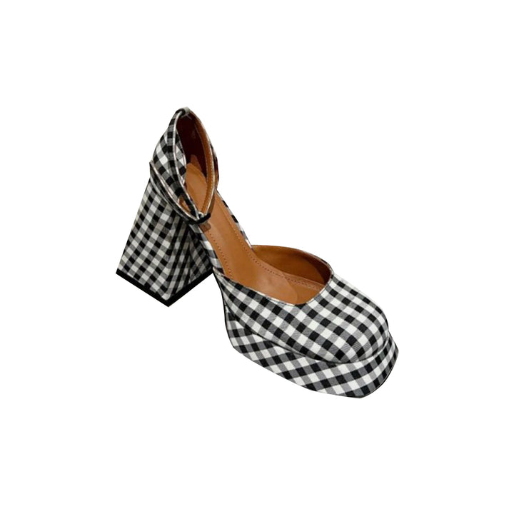 RETKE Checkered Plaid Block Heel Sandals