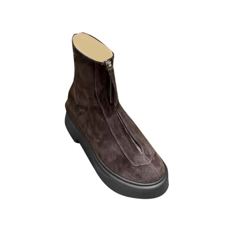 Coffee RISON Front Zip Suede Ankle Boots i The Label I The Label