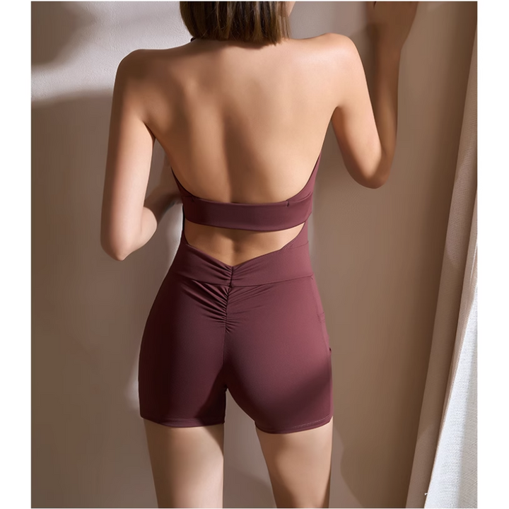 ROCVI Yoga Pilates Backless Fitted Bodysuit Activewear