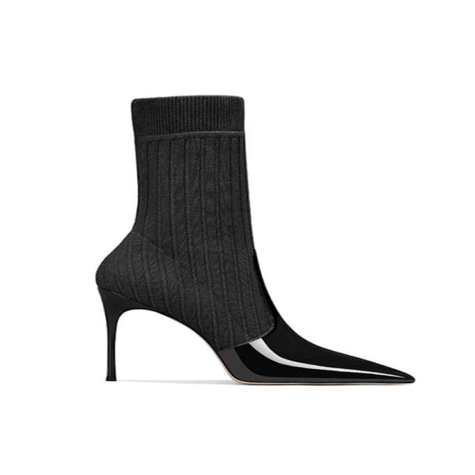 ROFNU Knit And Patent Leather Ankle Boots - 6cm