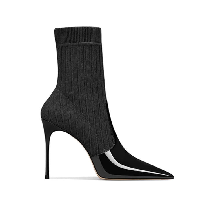 ROFNU Knit And Patent Leather Ankle Boots - 8cm