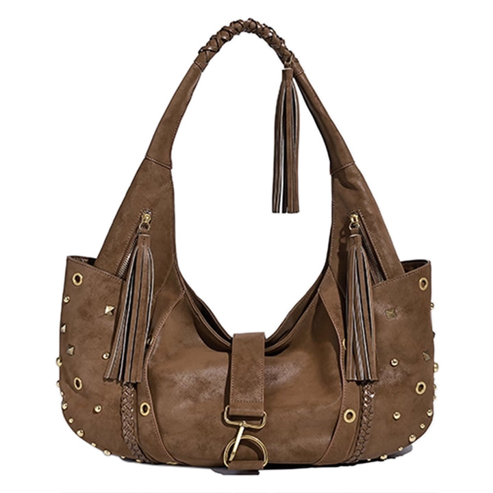 ROTVA Studded And Fringed Tote Bag