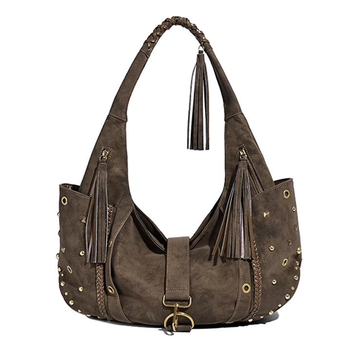 ROTVA Studded And Fringed Tote Bag