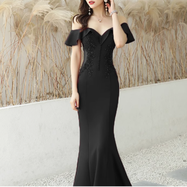 RUVCT Diamante Off-Shoulder Evening Dress Gown