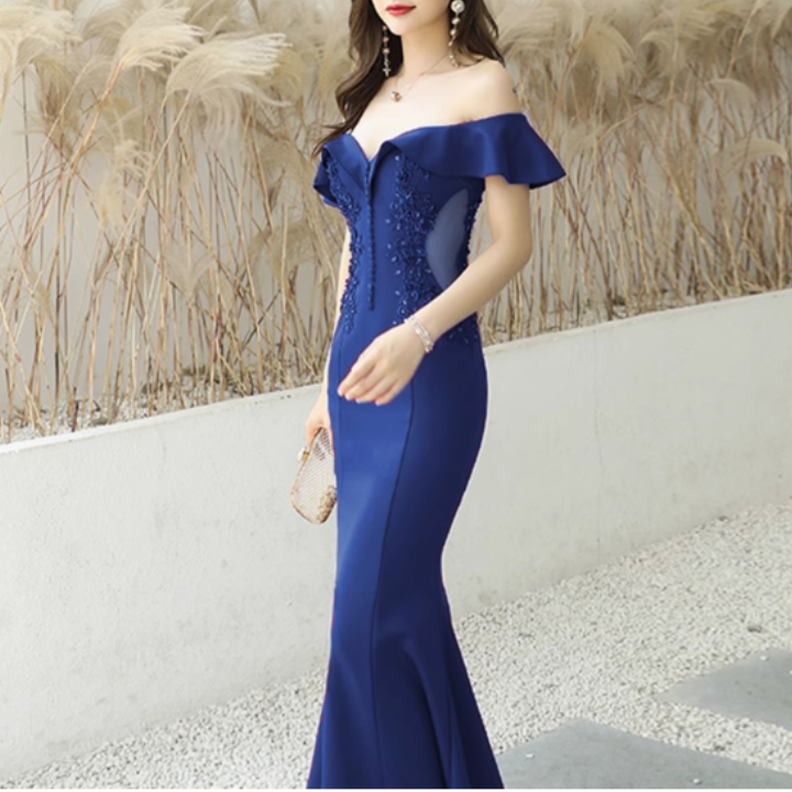 RUVCT Diamante Off-Shoulder Evening Dress Gown
