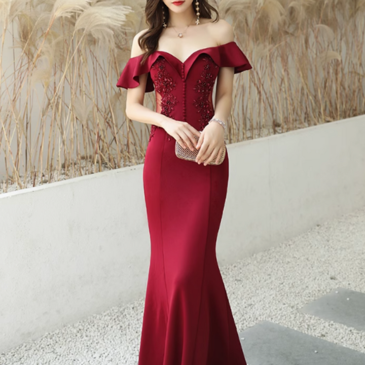 RUVCT Diamante Off-Shoulder Evening Dress Gown