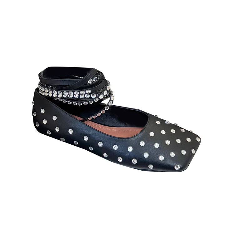 RVOTE Diamante Lace Up Ballet Shoes