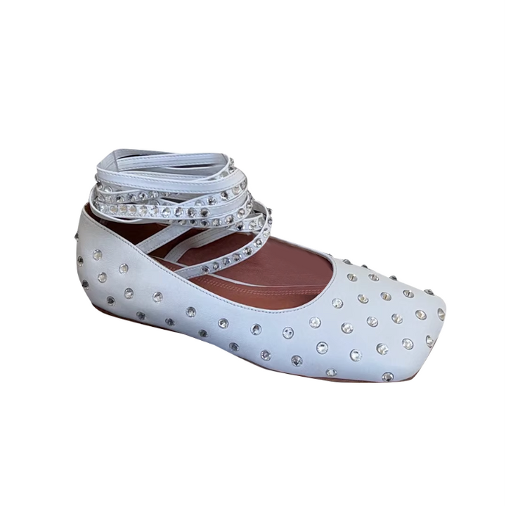 RVOTE Diamante Lace Up Ballet Shoes