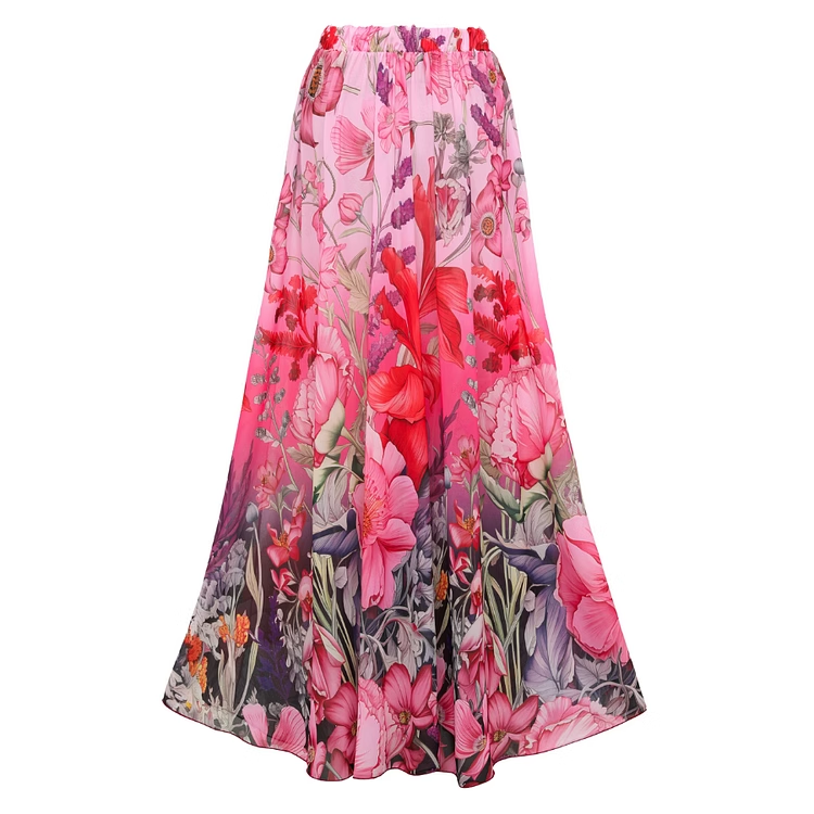 SARON Flower Embellished Printed Swimwear And Printed Skirt