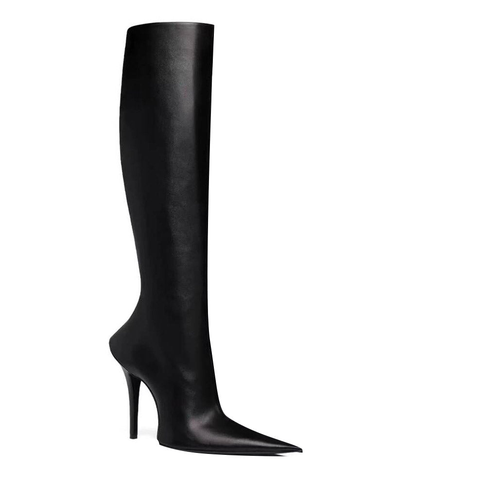 Black SAUDE Leather High Heel Knee High Boots | i The Label – I The Label