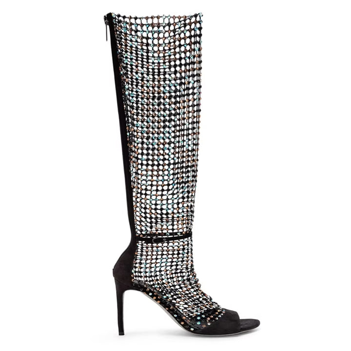 SAVBI DIAMANTE MESH KNEE HIGH BOOTS - 7.5CM