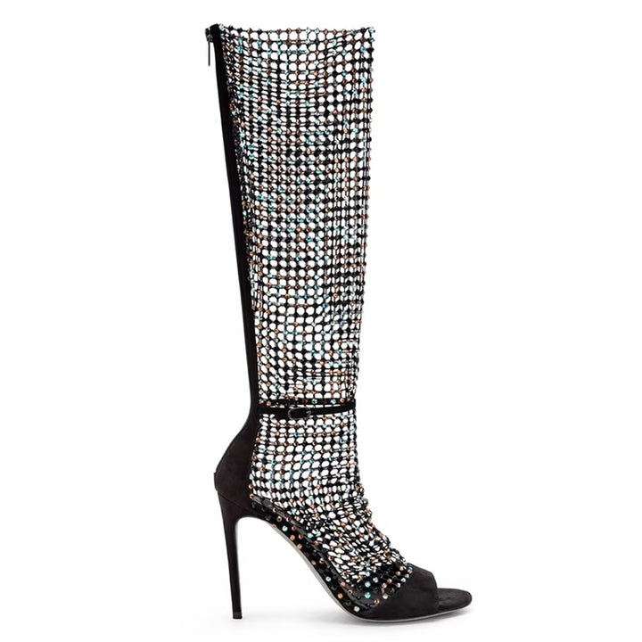 SAVBI DIAMANTE MESH KNEE HIGH BOOTS - 9.5CM