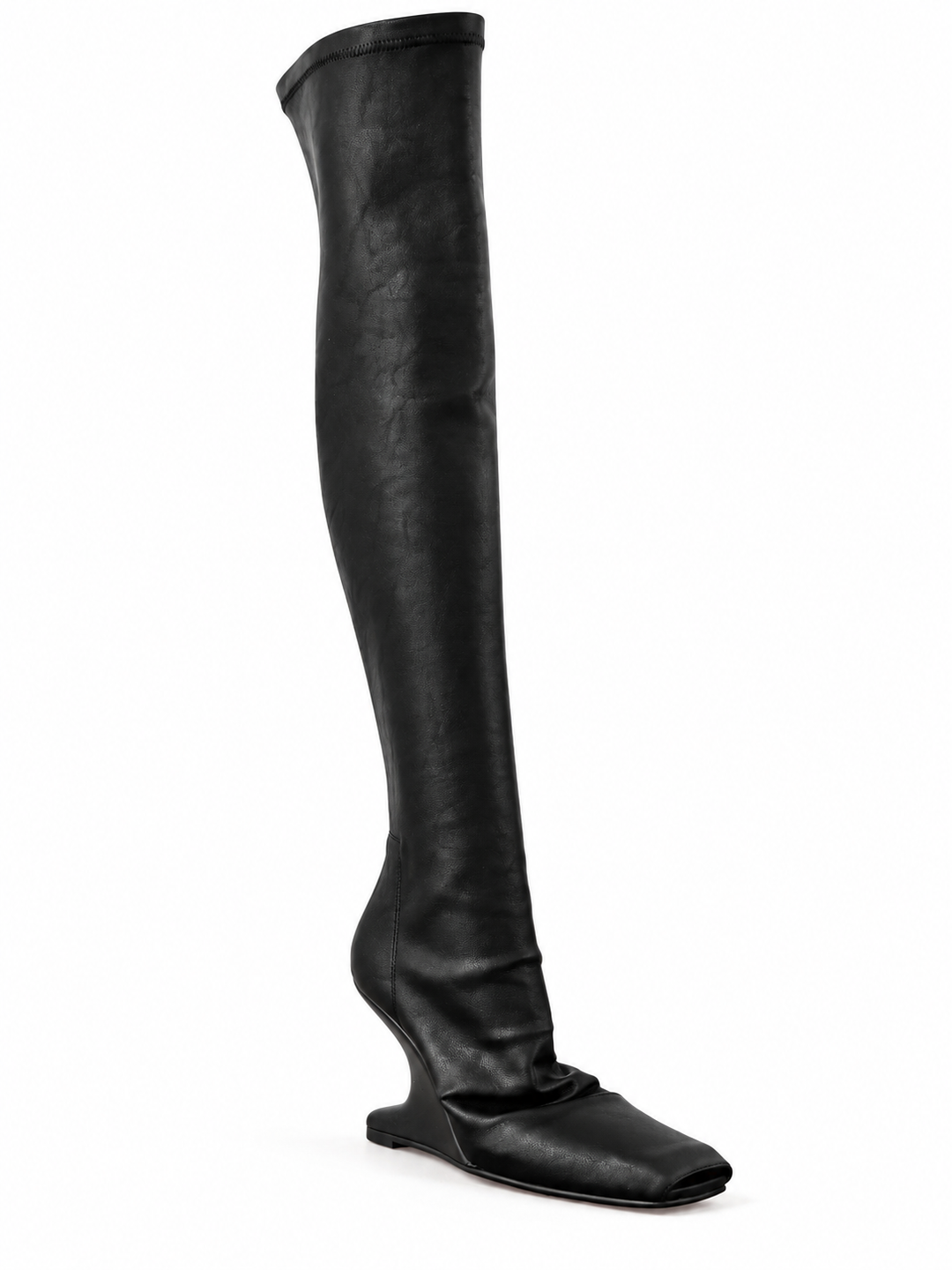 SAVDU LEATHER SCULPTURED HEEL OVER THE KNEE BOOTS