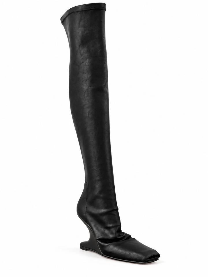 SAVDU LEATHER SCULPTURED HEEL OVER THE KNEE BOOTS