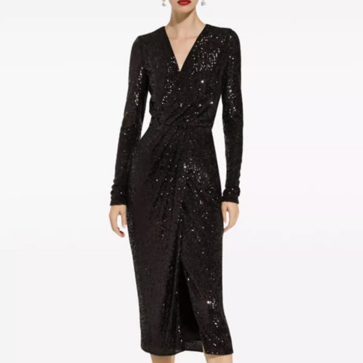 SEBON Sequinned V Neck Evening Dress Gown