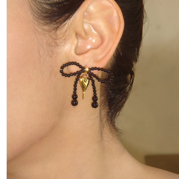 SEVKT Bow And Heart Earrings - Pair