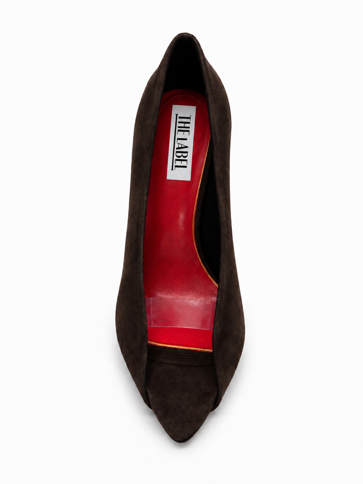 SEVTB SUEDE & PVC OPEN VAMP HIGH HEEL PUMPS