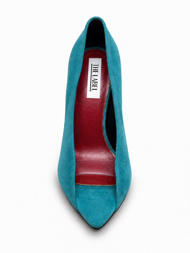 SEVTB SUEDE & PVC OPEN VAMP HIGH HEEL PUMPS