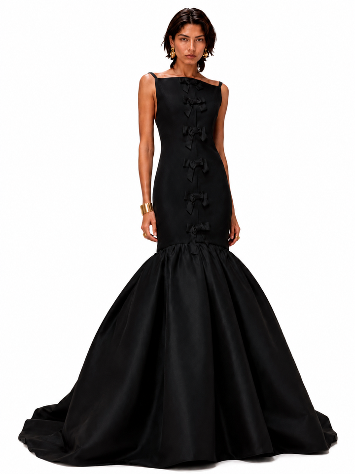 SIUNE Ruffled Hem Maxi Evening Dress Gown