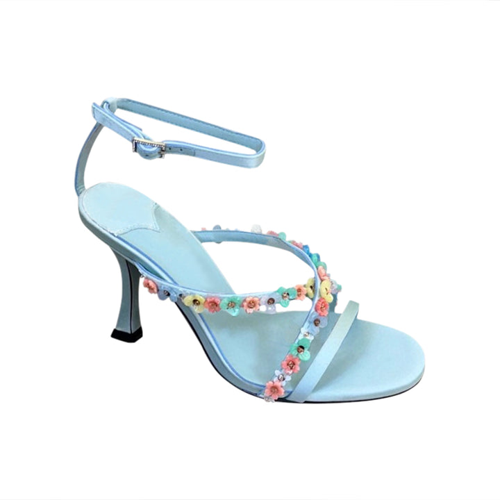 SMERA Flower Ankle Strap Mid Heel Sandals
