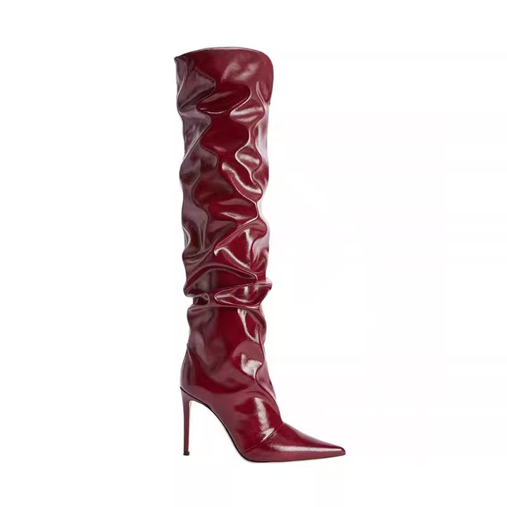 SONUI Patent Leather Stiletto High Heel Knee High Boots